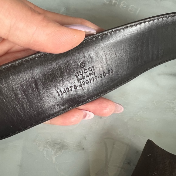 Authentic ✨Vintage Gucci GG Canvas & Brown Leather Interlocking G Belt 90/36 - Picture 5 of 11